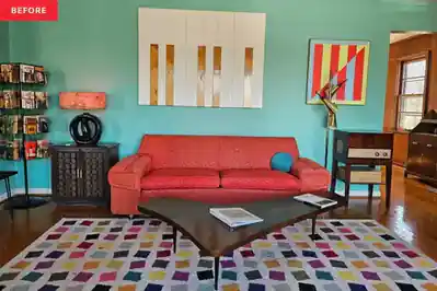 Modern interieur schilderwerk met trendy kleuren in een woonkamer